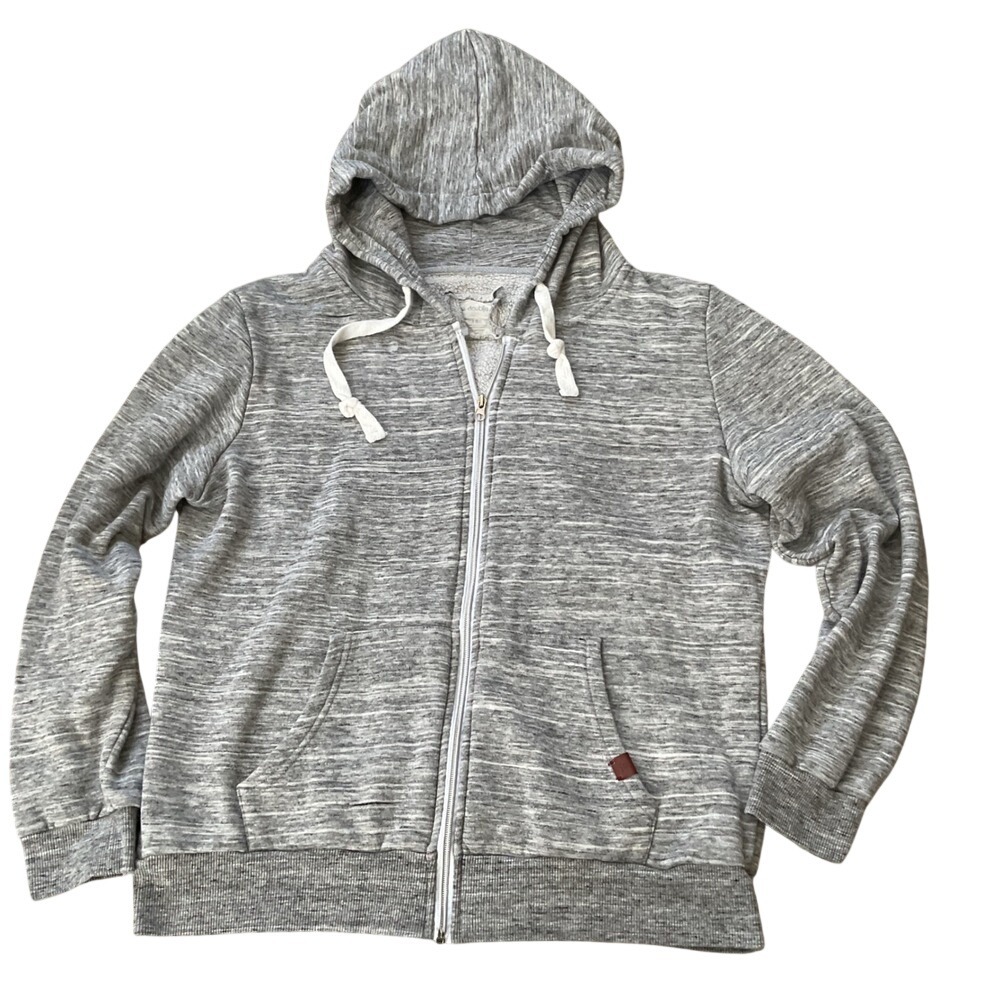 Doublju Mens Full Zip Hoodie Heather Grey Space Dye Fleece Sweatshirt XL